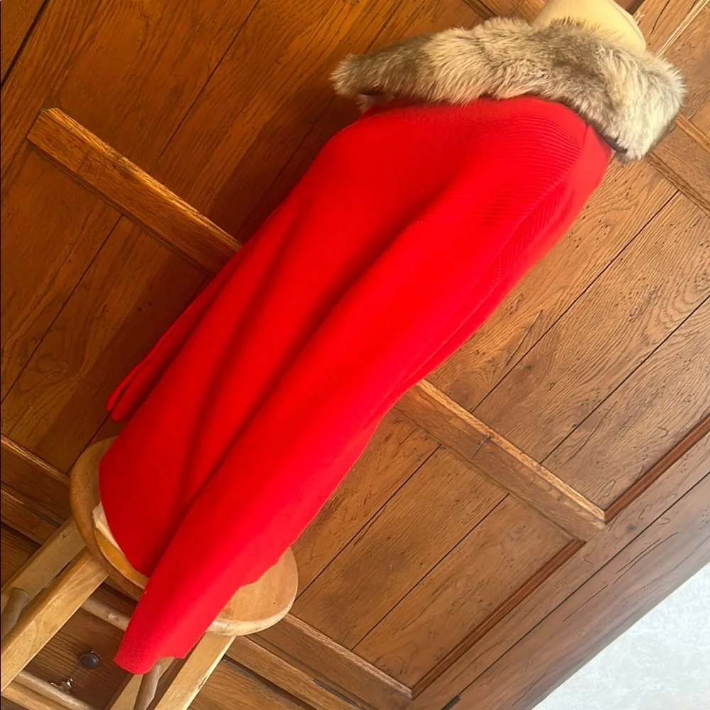 NWT❤️KIKIT Vintage Red Cardigan Detachable Faux Fur Collar Size Large